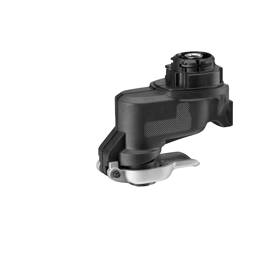 Photo of BLACKDECKER MTOS4 multi-tool oscillating attachment, black and silver, side angle, white background.