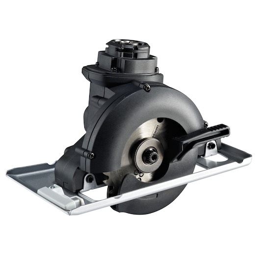 BLACKDECKER MTTS7 circular saw attachment front angle on white background, showing blade and handle.
