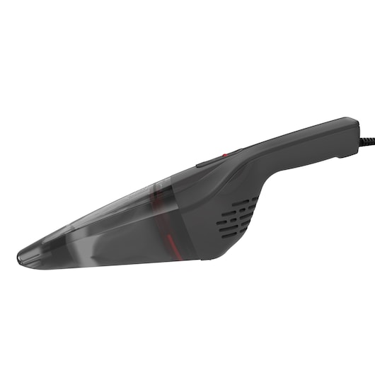 BLACKDECKER NVB12AV handheld vacuum cleaner, black, side view, photography on white background.